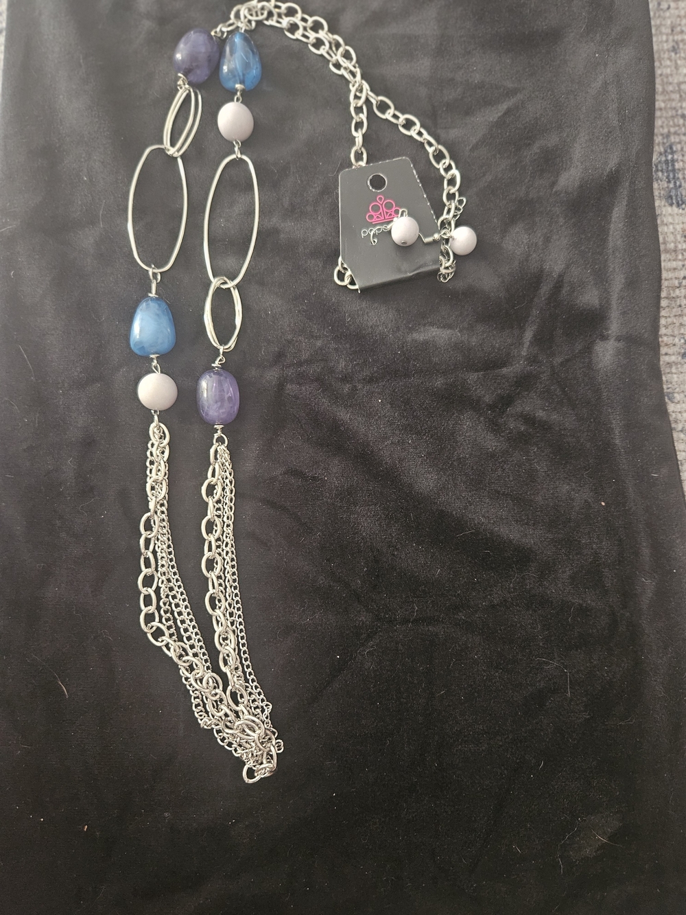 Paparazzi Silver Chain Necklace with Blue and Lavender Beads